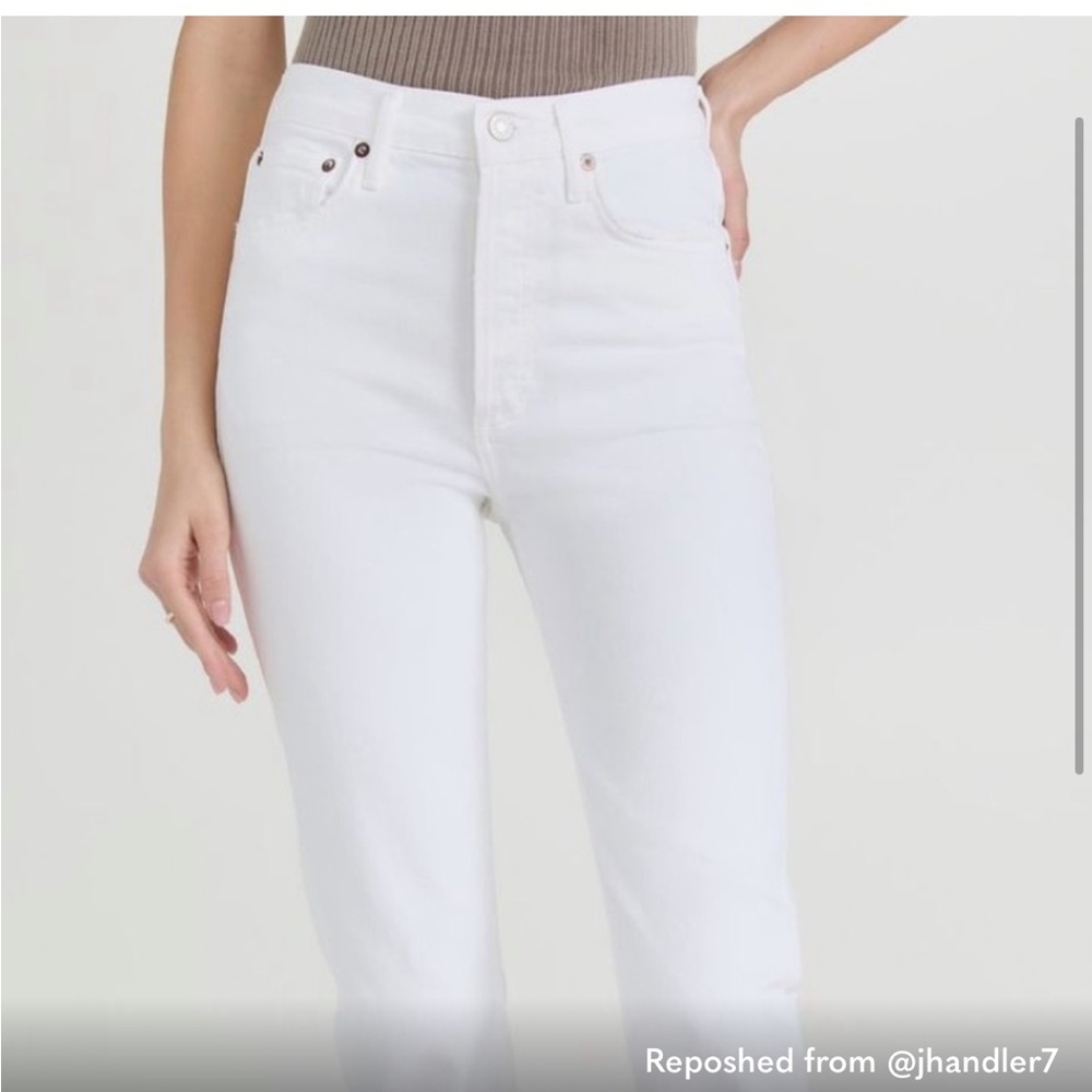 Agolde White Riley Cropped Straight-Leg Jeans - Picture 2 of 6